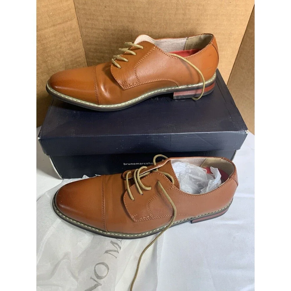 Bruno HOMME MODA ITALY PRINCE - Men's Classic Cap Toe Dress Shoes Tan Size 9.5